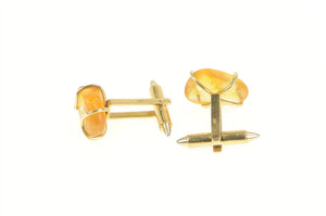 18K Raw Amber Cabochon Vintage Men's Cuff Links Yellow Gold