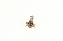 Load image into Gallery viewer, 14K Masonic Diamond Enamel Compass Square G Pin/Brooch Yellow Gold