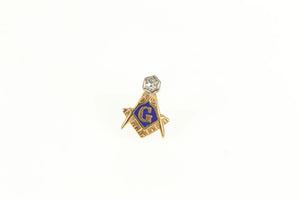 14K Masonic Diamond Enamel Compass Square G Pin/Brooch Yellow Gold