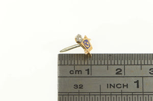 14K Masonic Diamond Enamel Compass Square G Pin/Brooch Yellow Gold