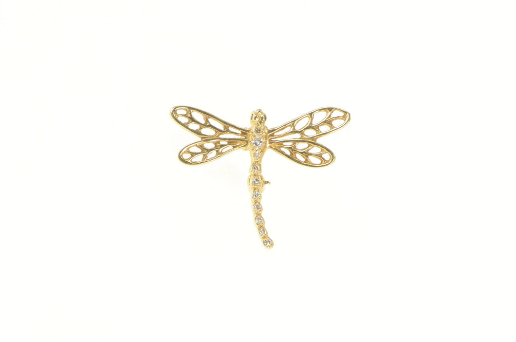 14K Diamond Dragonfly Ornate Change Statement Pin/Brooch Yellow Gold