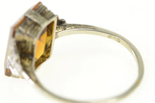 Load image into Gallery viewer, 14K Art Deco Emerald Cut Syn. Citrine Diamond Ring White Gold