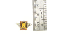 Load image into Gallery viewer, 14K Art Deco Emerald Cut Syn. Citrine Diamond Ring White Gold