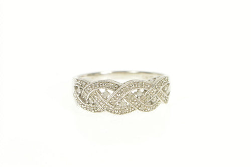 Sterling Silver Diamond Braid Woven Plait Statement Band Ring