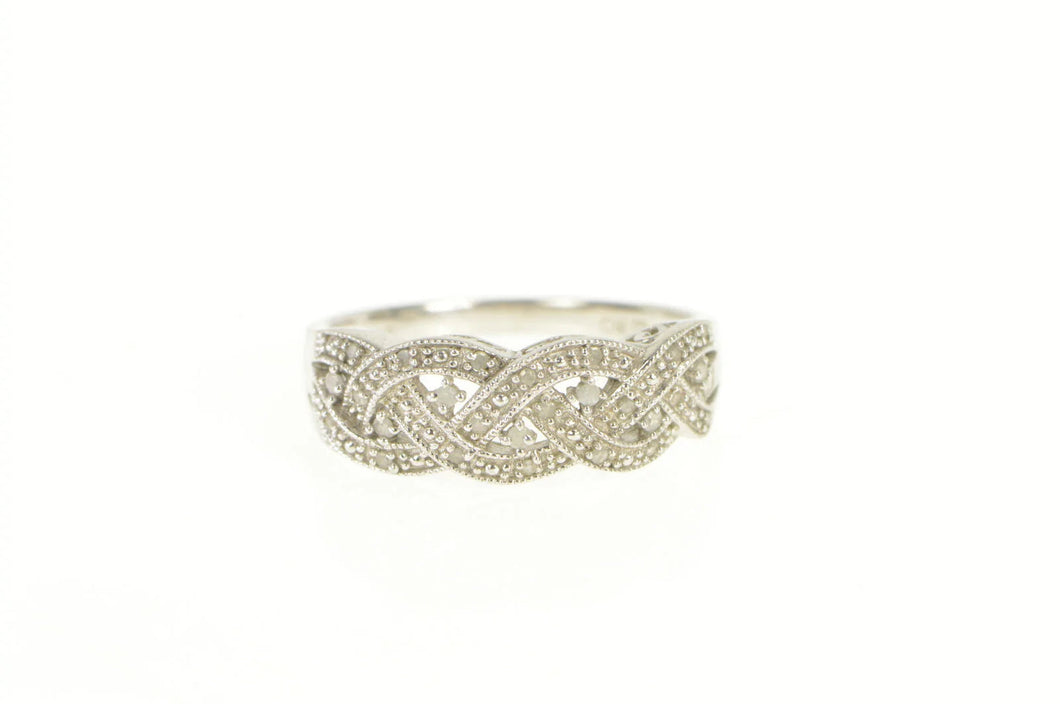 Sterling Silver Diamond Braid Woven Plait Statement Band Ring