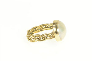14K Mabe Pearl 12.8mm Braid Woven Band Ring Yellow Gold