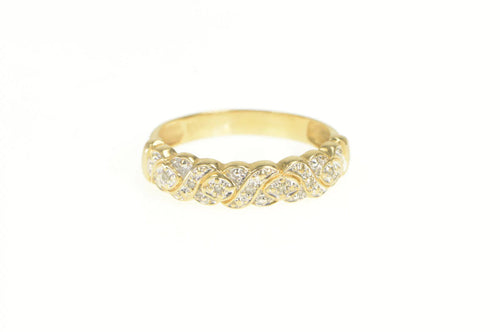 10K Diamond Woven Pattern Statement Band Ring Yellow Gold