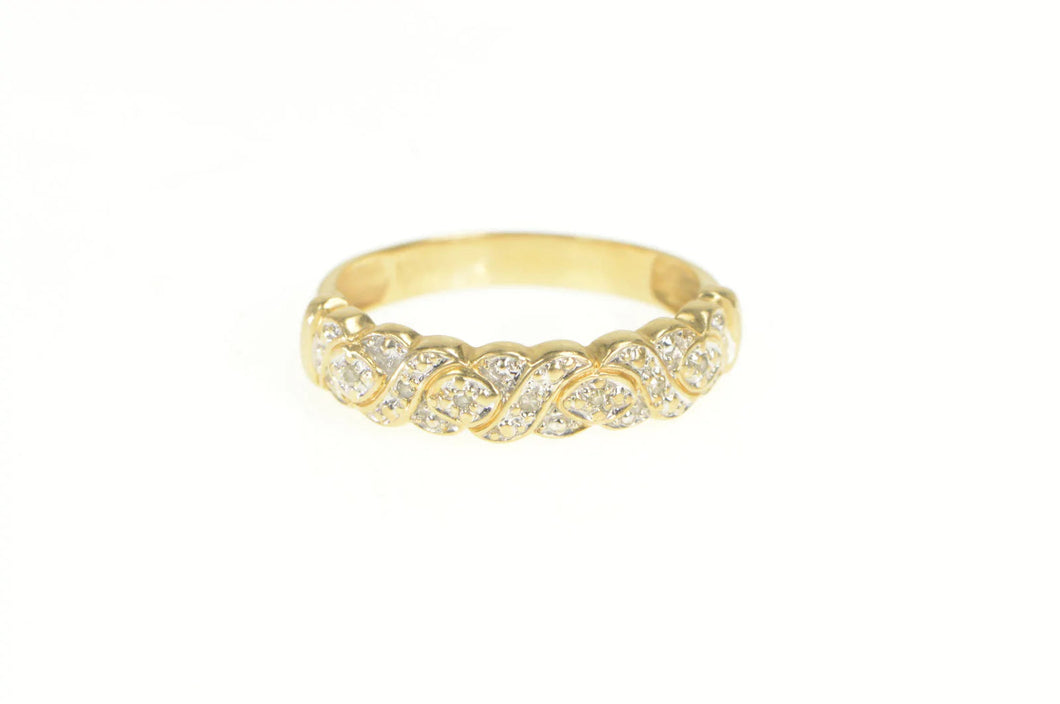 10K Diamond Woven Pattern Statement Band Ring Yellow Gold