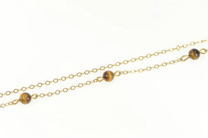 Gold Filled 1.5mm Tiger's Eye Beaded Retro Chain Link Necklace 15"