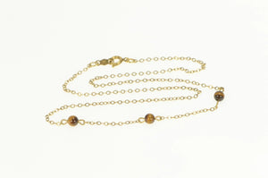 Gold Filled 1.5mm Tiger's Eye Beaded Retro Chain Link Necklace 15"