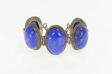 Load image into Gallery viewer, Sterling Silver Oval Lapis Lazuli Cabochon Southwestern Bracelet 7&quot;