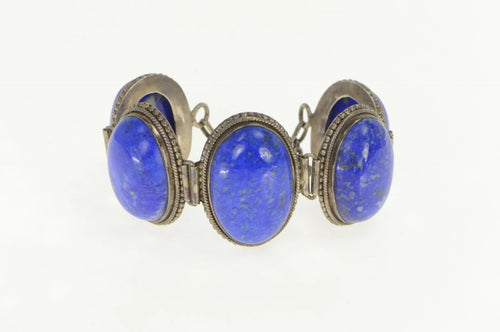 Sterling Silver Oval Lapis Lazuli Cabochon Southwestern Bracelet 7