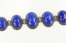 Load image into Gallery viewer, Sterling Silver Oval Lapis Lazuli Cabochon Southwestern Bracelet 7&quot;