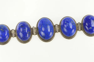 Sterling Silver Oval Lapis Lazuli Cabochon Southwestern Bracelet 7"
