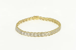 10K 1.75 Ctw Pave Diamond Encrusted Tennis Bracelet 7" Yellow Gold