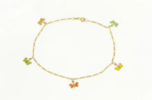 Load image into Gallery viewer, 14K Enamel Butterfly Figaro Chain Fringe Anklet Bracelet 9&quot; Yellow Gold