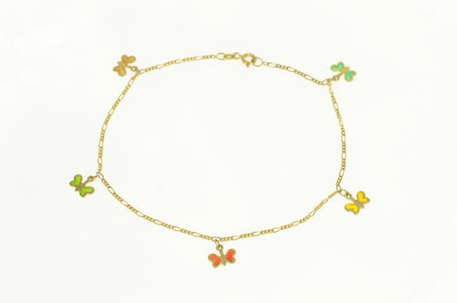 14K Enamel Butterfly Figaro Chain Fringe Anklet Bracelet 9