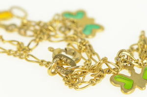 14K Enamel Butterfly Figaro Chain Fringe Anklet Bracelet 9" Yellow Gold