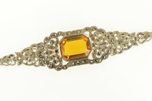 Load image into Gallery viewer, Sterling Silver Emerald Citrine Marcasite Elaborate Scrollwork Bracelet 7&quot;
