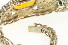 Load image into Gallery viewer, Sterling Silver Emerald Citrine Marcasite Elaborate Scrollwork Bracelet 7&quot;