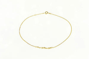 8K 1.6mm Cable Chain Classic Beaded Anklet Bracelet 11" Yellow Gold