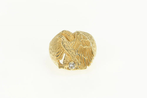 14K 0.21 Ct Diamond Soaring Eagle Patriotic Ring Yellow Gold