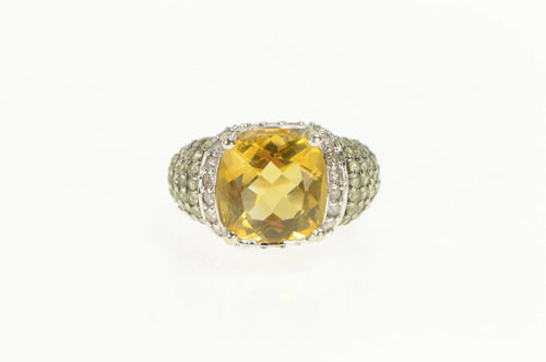 14K 4.30 Ctw Cushion Citrine Diamond Statement Ring White Gold