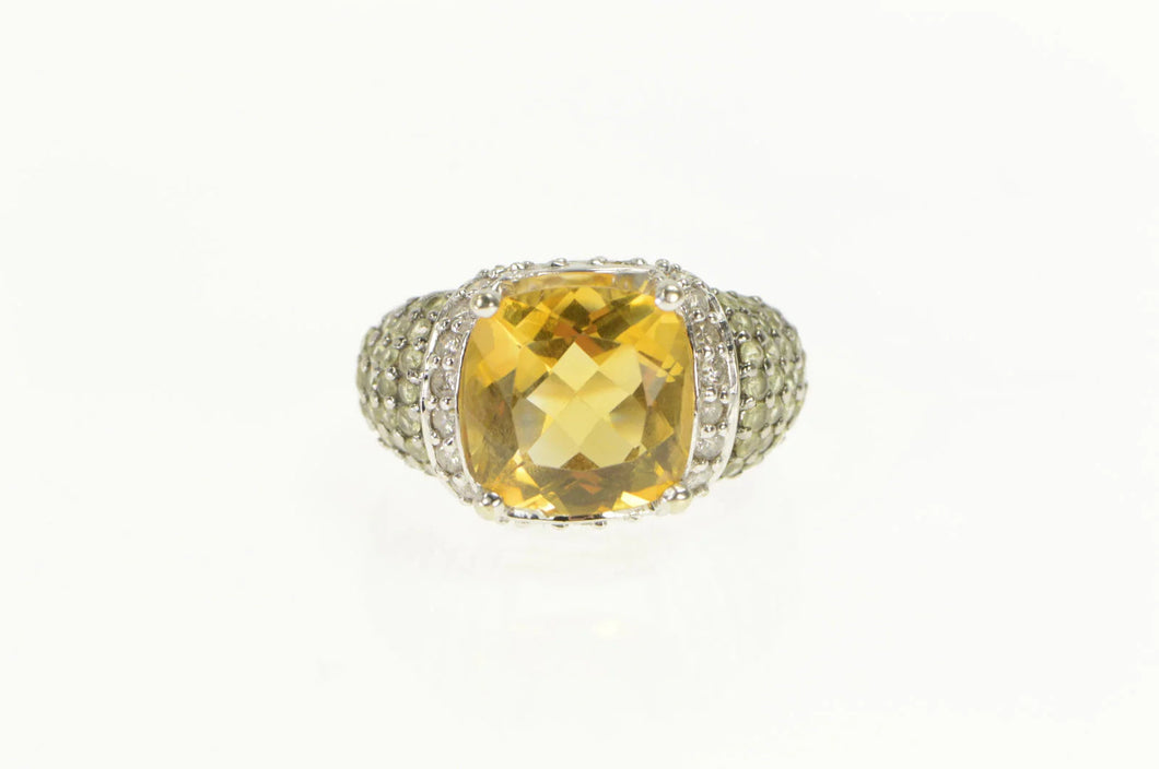 14K 4.30 Ctw Cushion Citrine Diamond Statement Ring White Gold