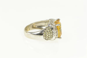 14K 4.30 Ctw Cushion Citrine Diamond Statement Ring White Gold