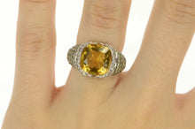Load image into Gallery viewer, 14K 4.30 Ctw Cushion Citrine Diamond Statement Ring White Gold