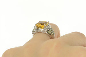 14K 4.30 Ctw Cushion Citrine Diamond Statement Ring White Gold