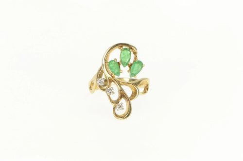 14K Natural Emerald Diamond Vintage Swirl Cluster Ring Yellow Gold
