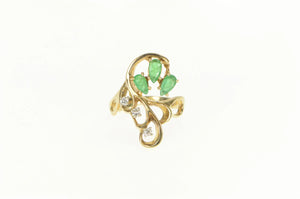 14K Natural Emerald Diamond Vintage Swirl Cluster Ring Yellow Gold