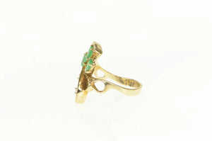 14K Natural Emerald Diamond Vintage Swirl Cluster Ring Yellow Gold