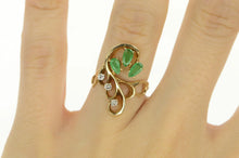 Load image into Gallery viewer, 14K Natural Emerald Diamond Vintage Swirl Cluster Ring Yellow Gold