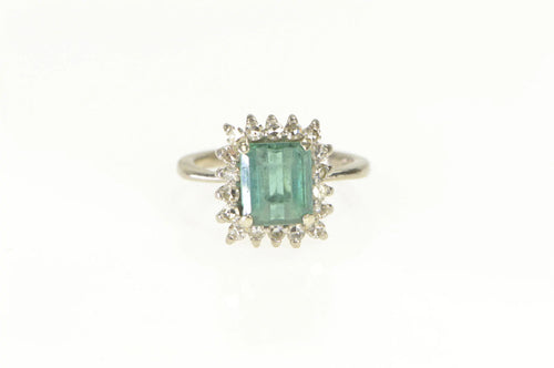18K 1940's Emerald Cut Fluorite Diamond Halo Ring White Gold