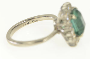 18K 1940's Emerald Cut Fluorite Diamond Halo Ring White Gold