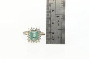 18K 1940's Emerald Cut Fluorite Diamond Halo Ring White Gold