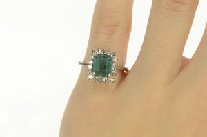18K 1940's Emerald Cut Fluorite Diamond Halo Ring White Gold