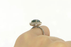 18K 1940's Emerald Cut Fluorite Diamond Halo Ring White Gold
