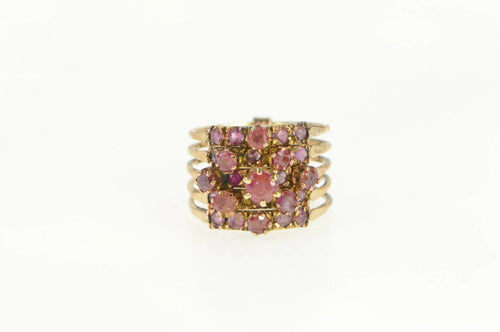 14K Victorian Natural Ruby Tiered Antique Band Ring Yellow Gold