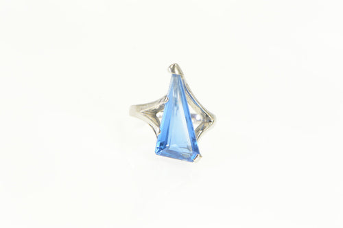 10K Fantasy Cut Blue Topaz 1960's Statement Ring White Gold