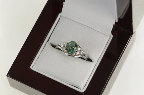 14K Oval Tourmaline Diamond Cluster Statement Ring White Gold