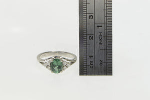14K Oval Tourmaline Diamond Cluster Statement Ring White Gold