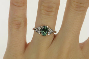 14K Oval Tourmaline Diamond Cluster Statement Ring White Gold