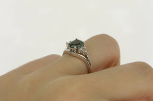 14K Oval Tourmaline Diamond Cluster Statement Ring White Gold