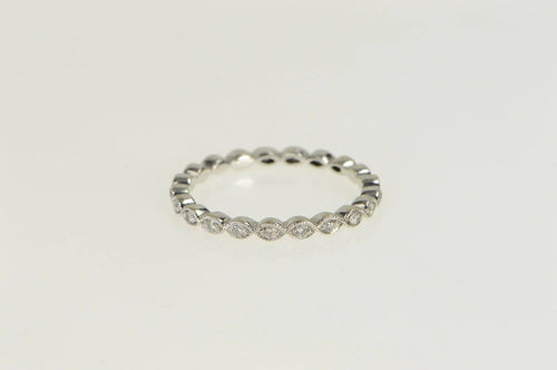 14K Ornate Scalloped Diamond Wedding Band Ring White Gold