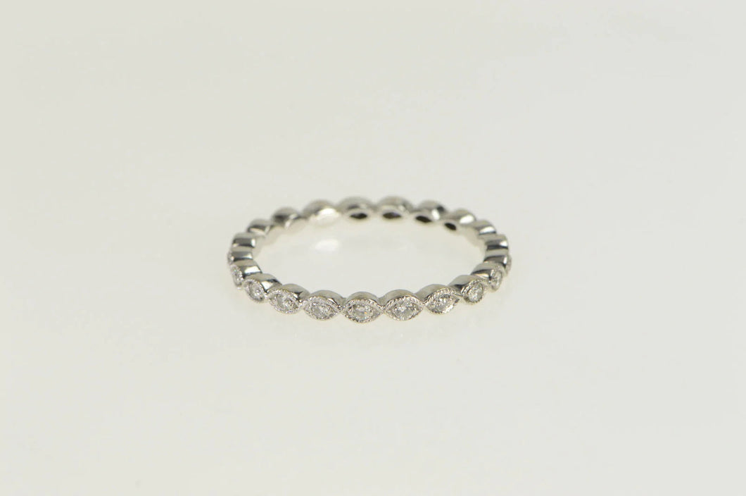 14K Ornate Scalloped Diamond Wedding Band Ring White Gold