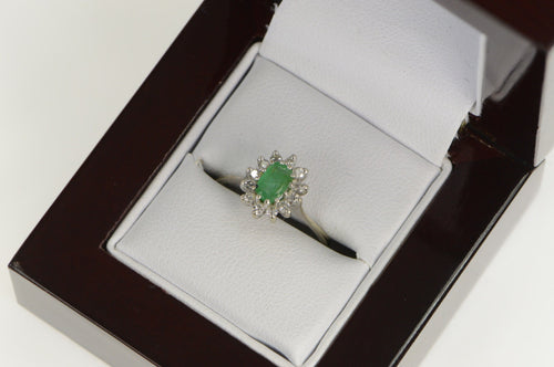 14K Ctw Emerald Diamond Halo Engagement Ring White Gold