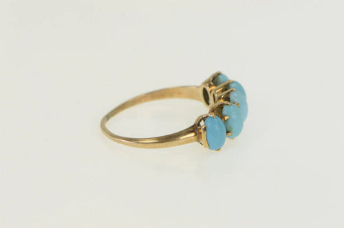 14K Victorian Five Stone Turquoise Statement Ring Yellow Gold